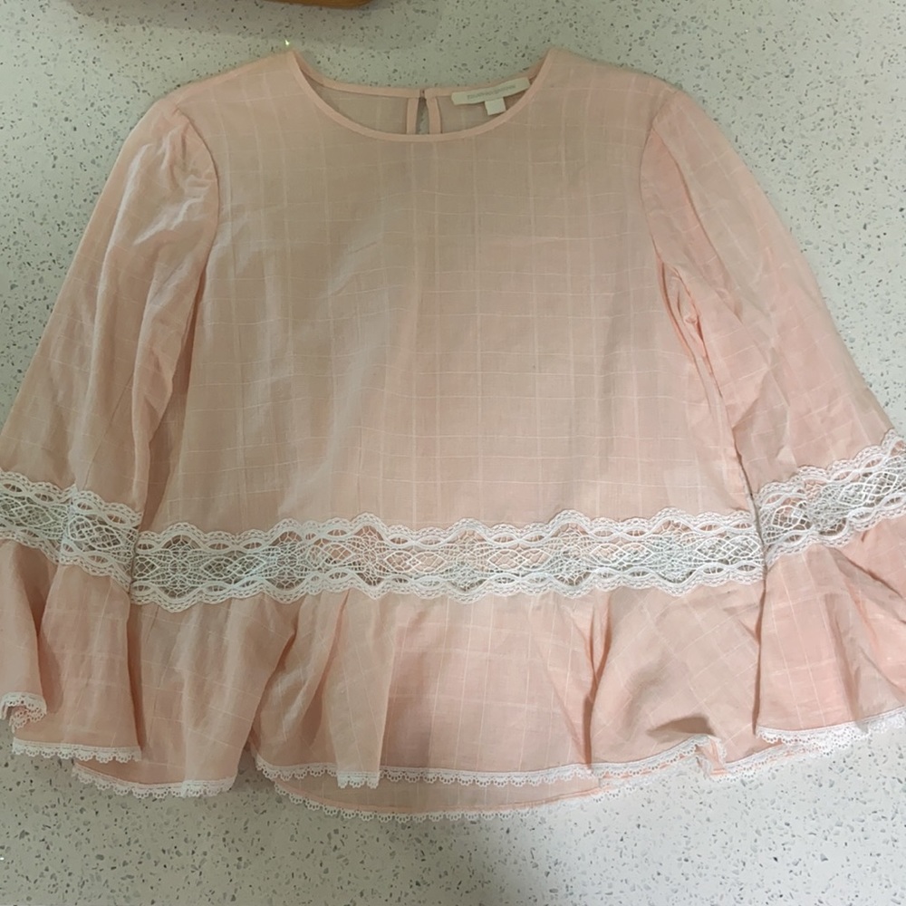 Jonathan Simkhai Peach cotton Voile blouse with lace insets Size M, like new